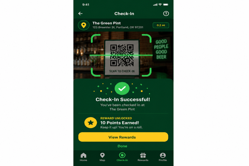 Check-in no bar parceiro